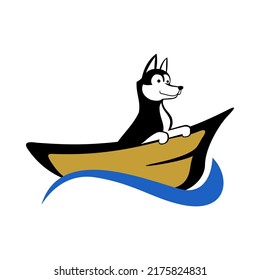 Cute husky dog ​​sailing in cartoon style