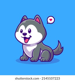 Cute Husky Dog Cartoon Vector Icon Illustration. Animal Nature Icon Concept Isolated Premium Vector. Flat Cartoon Style
