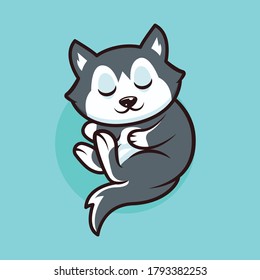 cute husky dog character design illustration