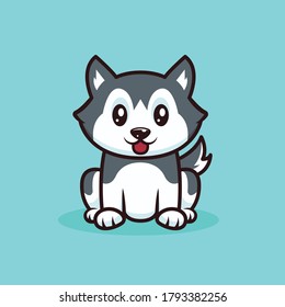 cute husky dog character design illustration