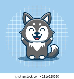 Cute husky dog character with happy expression vector illustration. Flat cartoon style. Isolated cute husky dog concept.