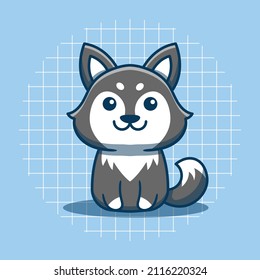 Cute husky dog character vector illustration. Flat cartoon style. Isolated cute husky dog concept.
