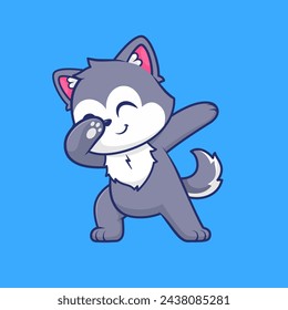 Cute Husky Dog Dabbing Cartoon Vector Icon Illustration. Animal Nature Icon Concept Isolated Premium Vector. Flat Cartoon Style