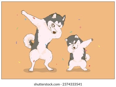 cute husky dog dubbing dance cool cartoon vector ,poster, postcard and cover design	