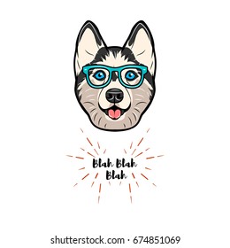 cute husky dog in a geek glasses illustration isolated on white background