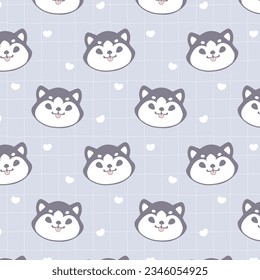 Cute husky dog kawaii cartoon seamless pattern