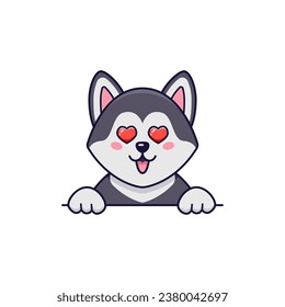 Cute husky dog in love with heart eyes in cartoon style. Vector illustration
