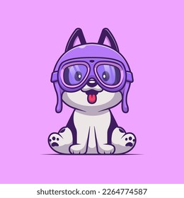 Cute Husky Dog Pilot Cartoon Vector Icon Illustration. Animal Transportation Icon Concept Isolated Premium Vector. Flat Cartoon Style - Shutterstock ID 2264774587