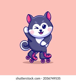 Cute husky dog playing roller skate cartoon