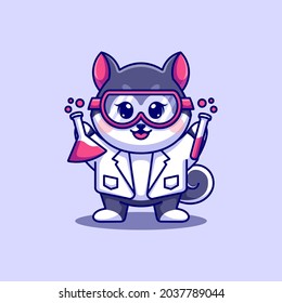 Cute Husky Dog Scientist Cartoon