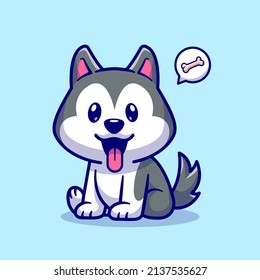 Cute Husky Dog Sitting Cartoon Vector Icon Illustration. Animal Nature Icon Concept Isolated Premium Vector. Flat Cartoon Style