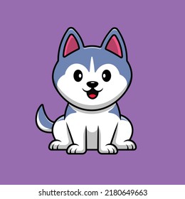 Cute Husky Dog Sitting Cartoon Vector Icon Illustration. Animal Flat Cartoon Concept
