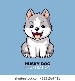 Cute Husky Dog Sitting Cartoon: Vector Icon Illustration of Animal Nature Concept in Flat Style