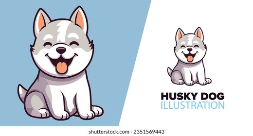 Cute Husky Dog Sitting Cartoon: Vector Icon Illustration Highlighting Animal Nature Concept in Flat Style