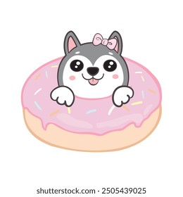 Cute Husky Dog Sitting Cartoon: Vector Icon Illustration in Flat Cartoon Style