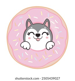 Cute Husky Dog Sitting Cartoon: Vector Icon Illustration in Flat Cartoon Style