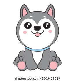 Cute Husky Dog Sitting Cartoon: Vector Icon Illustration in Flat Cartoon Style