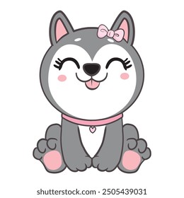 Cute Husky Dog Sitting Cartoon: Vector Icon Illustration in Flat Cartoon Style