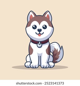 Cute Husky Dog Sitting Cartoon Vector Icon Illustration. Animal Nature Icon Concept Isolated Premium Vector. Flat Cartoon Style