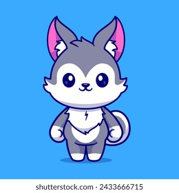Cute Husky Dog Standing Cartoon Vector Icon Illustration. Animal Nature Icon Concept Isolated Premium Vector. Flat Cartoon Style