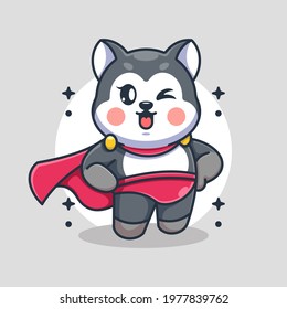 Cute Husky Dog Super Hero Cartoon