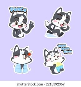 cute husky dog vector sticker set