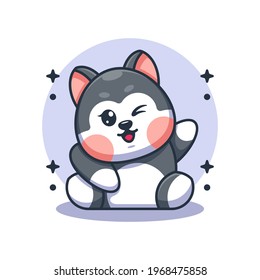 Cute husky dog waving hand cartoon
