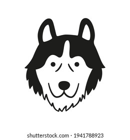 Cute husky face. Dog head icon. Hand drawn isolated vector illustration in doodle style on white background