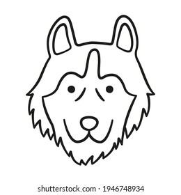 Cute husky face. Dog head icon. Hand drawn isolated vector illustration in doodle style on white background
