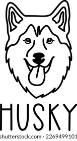 Cute husky face. Dog head icon. Hand drawn isolated vector illustration in doodle style on white background