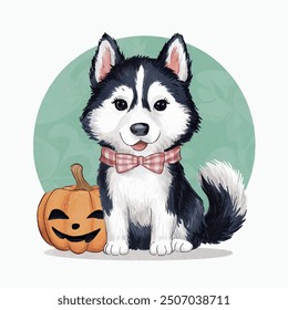 Cute husky. Halloween themed dog illustration.