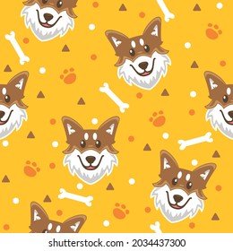 Cute husky with paw pattern illustrations