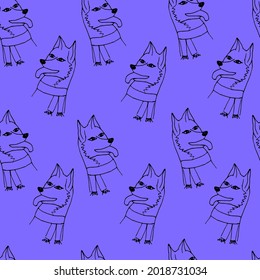 cute husky seamless pattern doodle