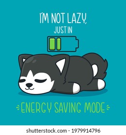 cute husky sleeping with battery