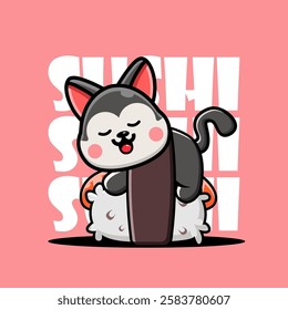 Cute husky Sleeping on Sushi vector illustration