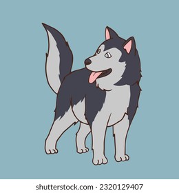 a cute husky vector illustration with a pale blue background, perfect for cute illustration