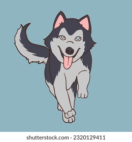 a cute husky vector illustration with a pale blue background, perfect for cute illustration