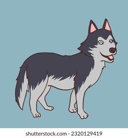 a cute husky vector illustration with a pale blue background, perfect for cute illustration