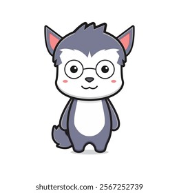 Cute husky wearing glasses character cartoon icon illustration. Design isolated flat cartoon style