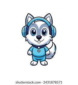 Cute husky wearing headphone vector illustration