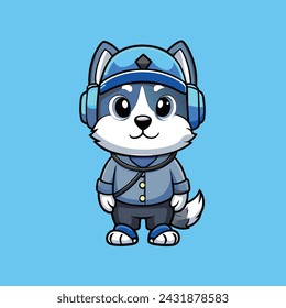 Cute husky wearing headphone vector illustration