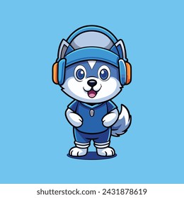 Cute husky wearing headphone vector illustration