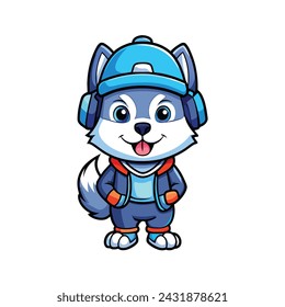 Cute husky wearing headphone vector illustration