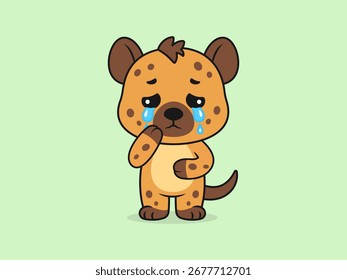 Cute Hyena Crying Pose – Flat Vector Cartoon Illustration of a Hyena Character.