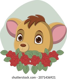 Cute Hyena Head Cartoon With Flowers