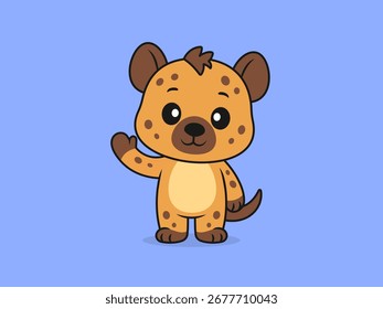 Niedliche Hyena Waving Pose - Flache Vektorgrafik einer Hyena Figur.