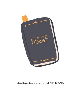 Cute hygge book hand in drawn style. Scandinavian cozy element for print, textile, postcard, stickers, site design or other design project. Vector illustration.