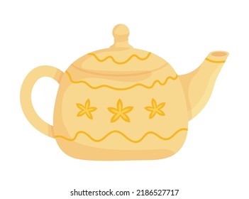 Cute hygge ceramic teapot with flowers. Stock vector illustration isolated on white background in flat cartoon style.