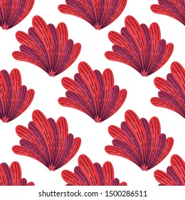 Cute hygge seamless pattern with red autumn leaves. White background. Flat style illustration. Vector.