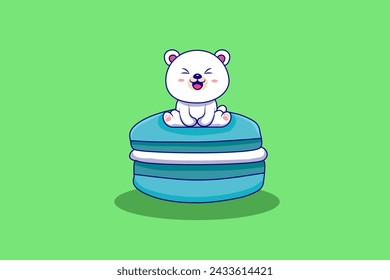 Cute Ice Bear on Macaroon Cartoon Illustration